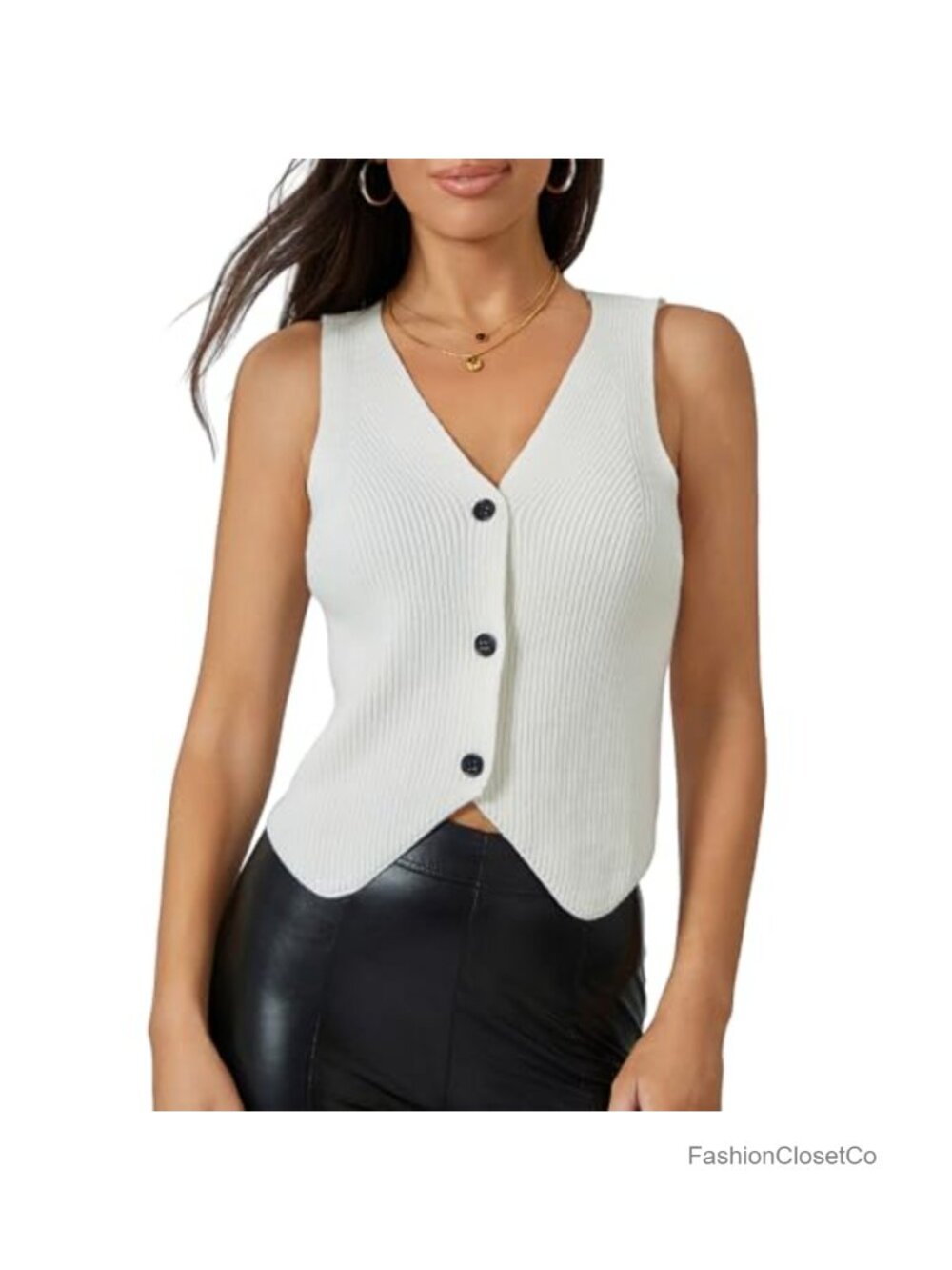 Women Knit Vest Top Y2K Sleeveless Button Up Crochet Going Out